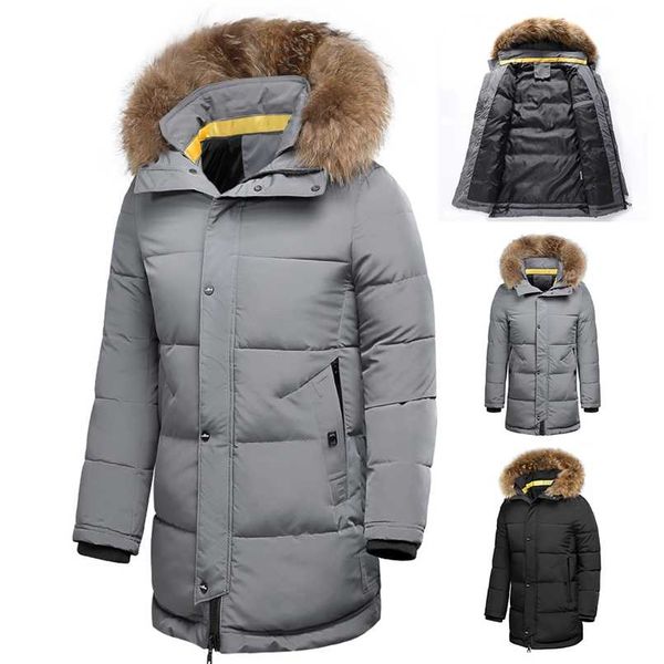 

6xl men winter casual long thick fur collar hooded parkas jacket coat men autumn fashion warm windproof pocket hat parka men 211008, Black