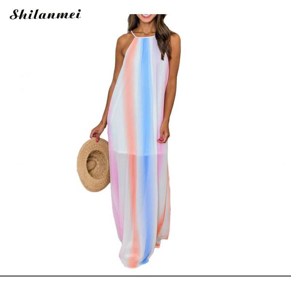 

casual dresses beach dress party women summer fashion loose striped print bandage sleeveless long maxi night club, Black;gray