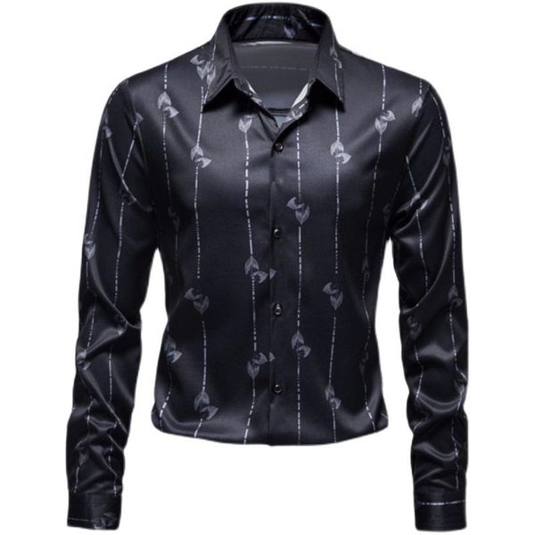 

men's casual shirts 2022 spring autumn mens loose style long sleeve shirt leaf stripe for men, White;black