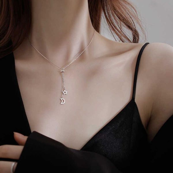 

chains silver sterling tassel star moon charm pendants necklace to women statement wedding party jewelry dz718