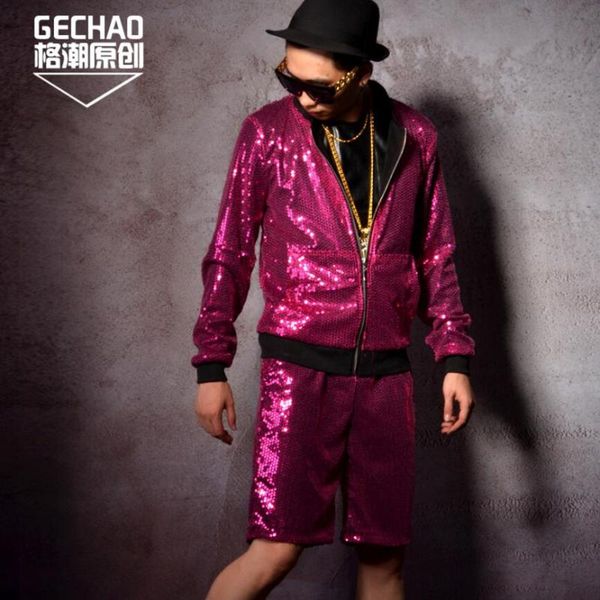 

men's jackets europe and the united states sequin baseball jacket nightclub dj hip-hop men singer stage performance costume/s-5xl, Black;brown
