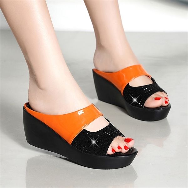 

2022 women's platform shoes summer wedge slippers ladies flip flops women high heeled sandals casual slides women shoes sandals y1120, Black