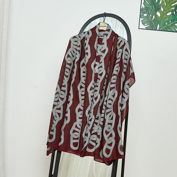 

scarves autumn and winter 2021 cotton linen long scarf european american wine red gold chain shawl, Blue;gray