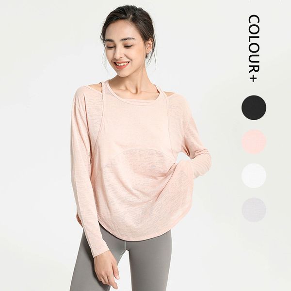 

women tracksuit tees t-shirt clothing yoga blouse fitness sports running beauty back leisure outdoor quick-drying women's long-sleeved, White