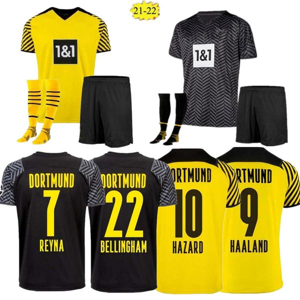 

borussia soccer jerseys 21 22 special edition football shirt 2022 haaland reus neongelb bellingham sancho hummels brandt men + kids kit mail, Black;yellow
