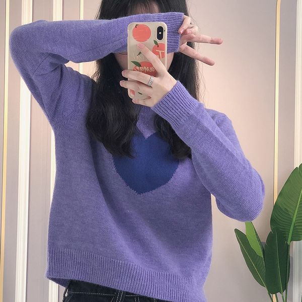 

women's sweaters purple love heart leisure mohair women cute all-match casual pullovers fashion streetwear long sleeve o-neck jump, White;black