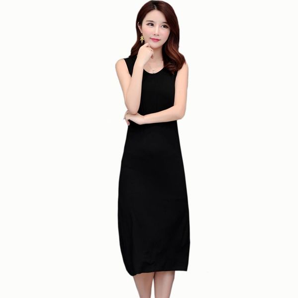 

summer fashion loose large size sleeveless dress women black casual o-neck red modal elastic force dresses, Black;gray