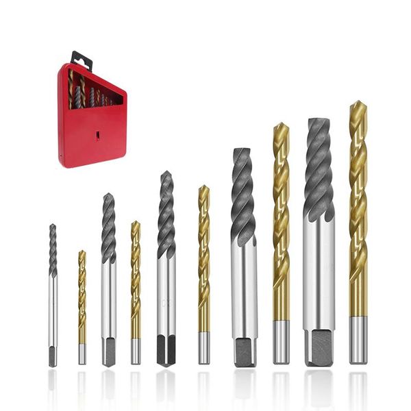 

hand tools screw extractor and left drill bit set tin coating twist 10pcs for broken bolt remover tool extractors