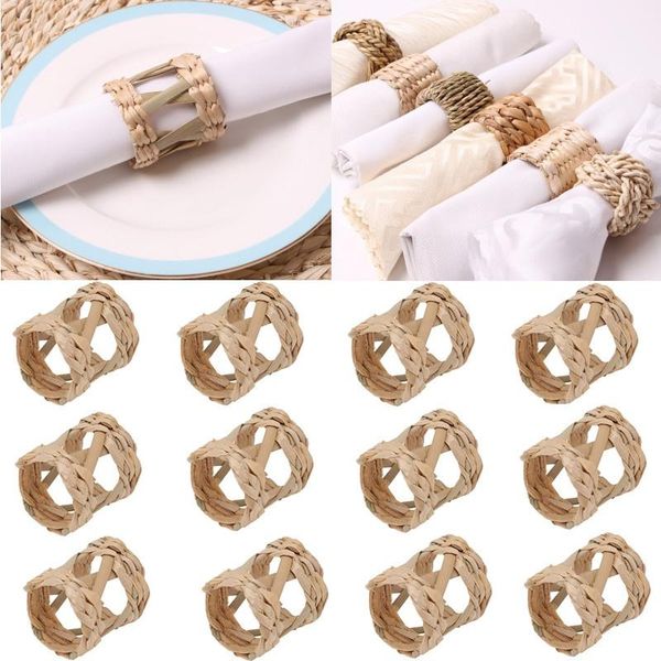 

napkin rings 12 pcs set woven rustic natural bamboo rattan serviette buckle for home kitchen dinner party table setting decor
