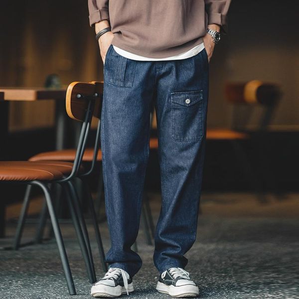 

men's jeans men loose straight denim pant vintage mid-waisted baggy streetwear skateboard pants trousers hip hop, Blue