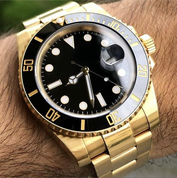 

the latest flaunt version of men's watch popular's ceramic rotating bezel fashion novel black dial full gold stainless steel strap, Slivery;brown