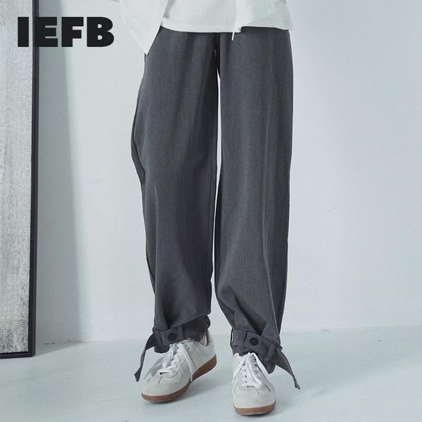 

men's gray black loose straight pants button bottom casual vintage 2021 spring clothes for male 9y4971