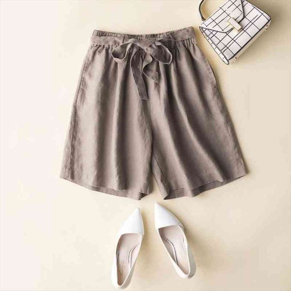 

summer fashion elastic waist drawstring women shorts 100% healthy linen simple solid color korean style loose casual, White;black