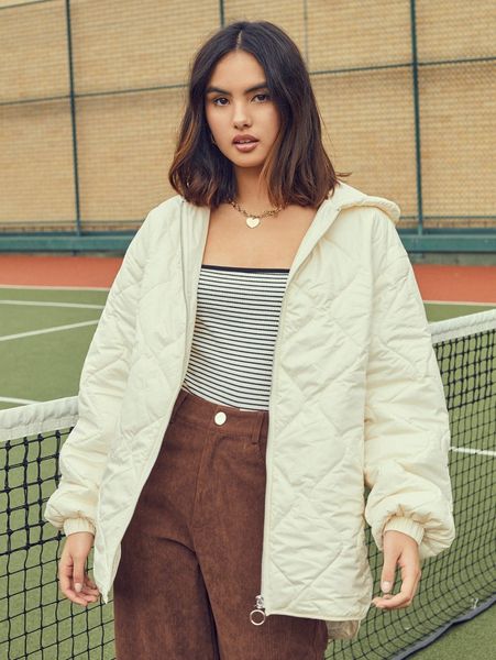 

zip up hooded quilted coat y2hk#, Black