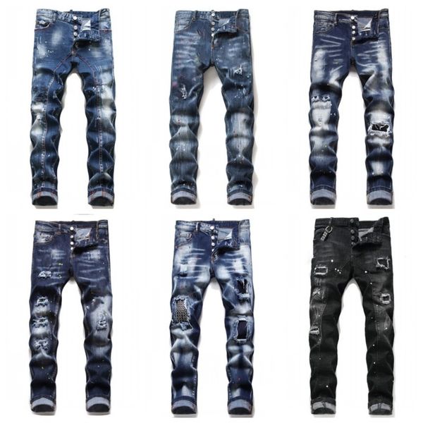 

mens cool rips stretch digner jeans distrsed ripped biker slim fit washed motorcycle denim men s hip hop fashion t1019, Blue
