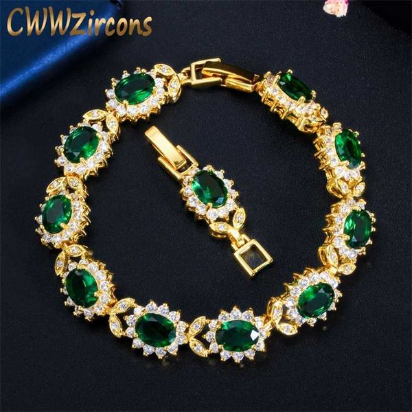 

cwwzircons oval green cubic zirconia stone yellow gold leaf bracelet bangle for women african dubai bridal party jewellery cb205 211124, Black