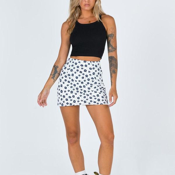 

skirts summer women's casual flower print high waist mini skirt, Black