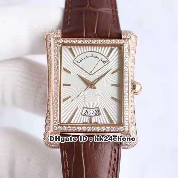 Alta qualità Black-Tie G0A33071 Giappone Miyota Orologio automatico da uomo Cassa in oro rosa Lunetta con diamanti Cinturino in pelle marrone Orologi da polso da uomo