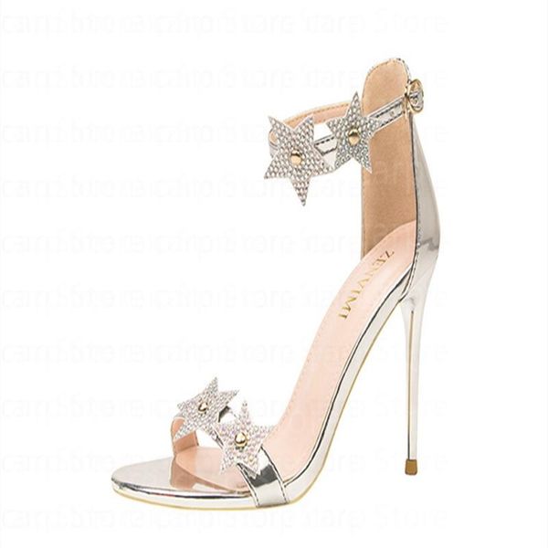 

sandals summer women slippers shiny rhinestone star open-toe word with wedding shoes banquet dress all-match female sanda, Black