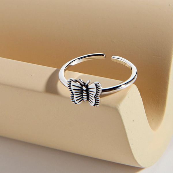 

cluster rings simple personality retro distressed small butterfly female 925 sterling silver jewelry temperament opening, Golden;silver