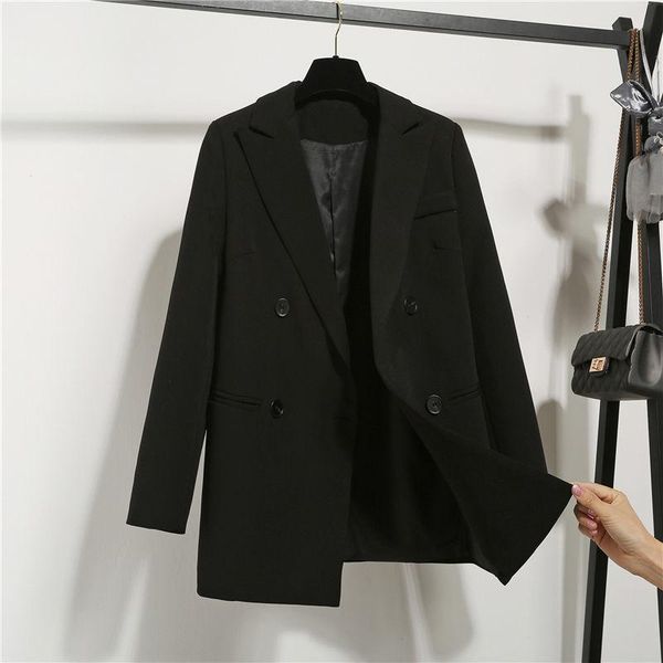 

women's suits & blazers fashion jacket double-breasted blazer black woman jackets female casual oversize elegant office lady coat, White;black