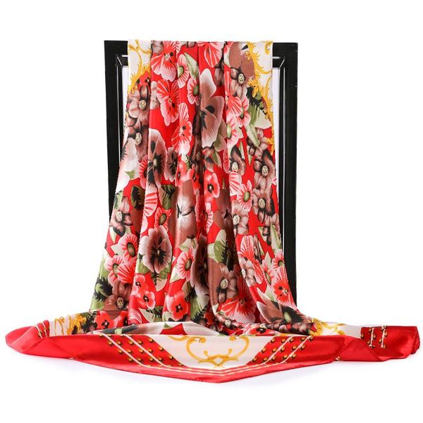 

scarves 2021 lady kerchief fashion floral silk satin hijab scarf women print beach towel female 90x90cm square shawl headband, Blue;gray
