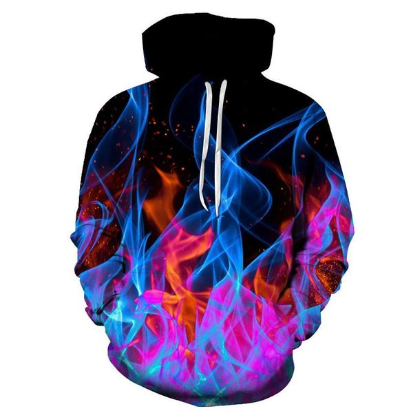 

men's hoodies & sweatshirts 2021 fashion 3d printing samadhi real fire flame pattern casual hoodie suitable for men and women couples f, Black