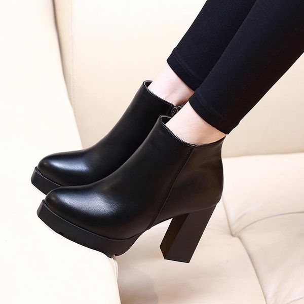 

boots drop 2021 women ankle high heels platform genuine leather black ladies shoes