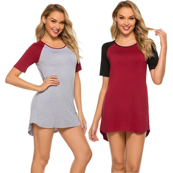

women's sleepwear 2021spring and summer ladies nightdress short-sleeved round neck casual home wear nightwear women sleep, Black;red