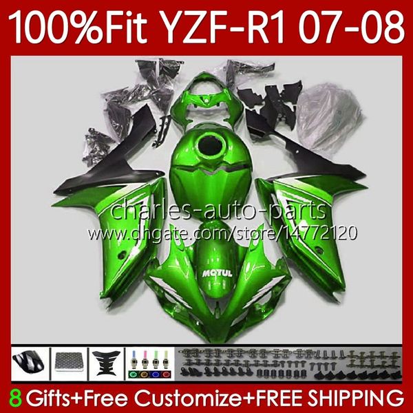 Hafif Yeşil OEM Yüzerlik Kiti Yamaha 100% Fit YZF-R1 YZF1000 YZF R1 2007-2008 Vücut 91NO.144 YZF-1000 YZF R 1 1000 CC YZFR1 07 08 1000CC 2007 2008 Enjeksiyon Kalıp Kalıbı