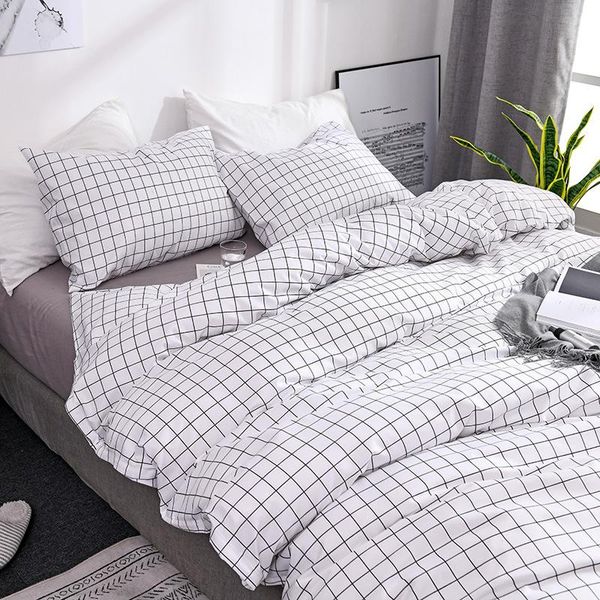 

bedding sets 2021 milk black and white line grid set student  king size bed sheets