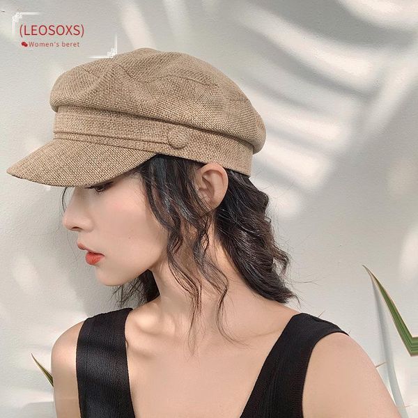 

berets (leosoxs) 2021fashion linen military hat autumn sailor hats for women men flat captain cap travel cadet navy caps, Blue;gray