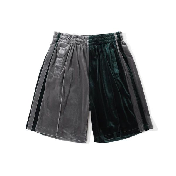 

men's shorts mens velvet hip-hop oversized two-color stitching velour short baggy side flannel joggers male, White;black