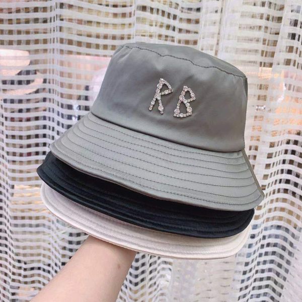 

factory wholesale 50% off spring new rhinestone letter rb fisherman's hat children show face small leisure basin versatile flat tide, Blue;gray