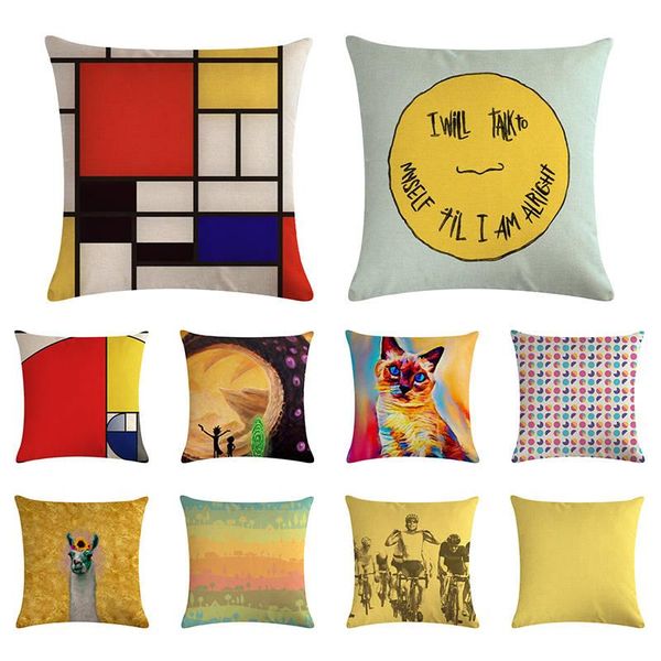 

cushion/decorative pillow geometric yellow hand drawing cozy sofa throw case cotton linen floral nordic flower alpaca cat duck cushion cover