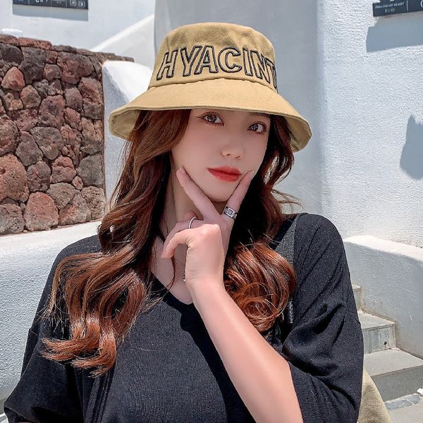 

summer sunscreen sunshade fisherman women's large brim sun letter embroidered wide brim hat fashion korean basin, Blue;gray