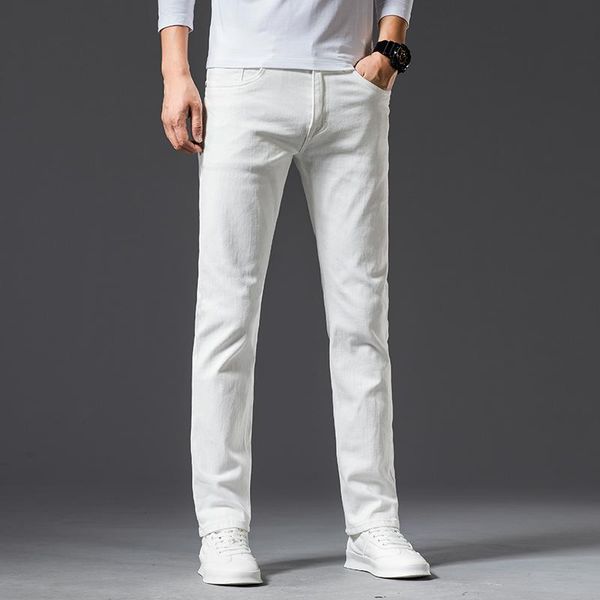 

men's jeans classic style skinny white men cotton casual business stretch denim trousers male fashion brand pants, Blue