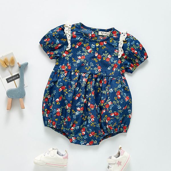 Baby Mädchen Kurzarm Rose Floral Strampler geboren Sommer Kinder Säuglingskleidung Overalls 210429