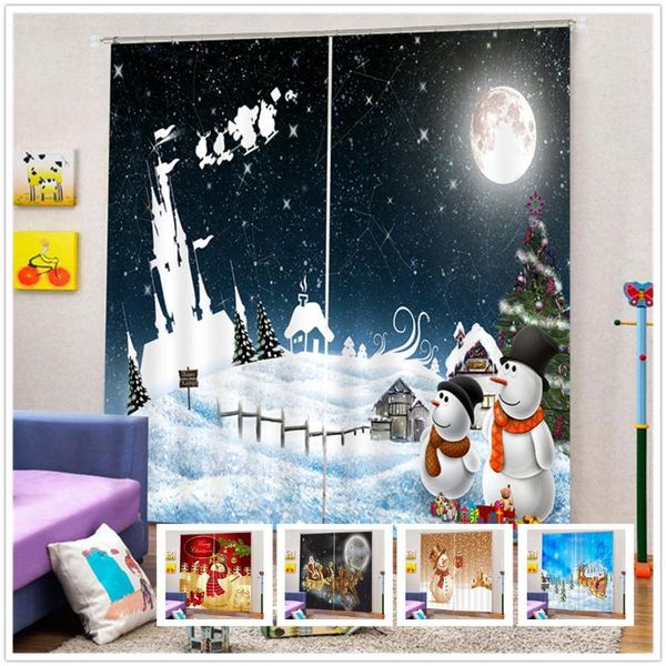 

curtain & drapes christmas curtains santa clause snowman reindeer printed window for living room bedroom polyester shower 2pcs