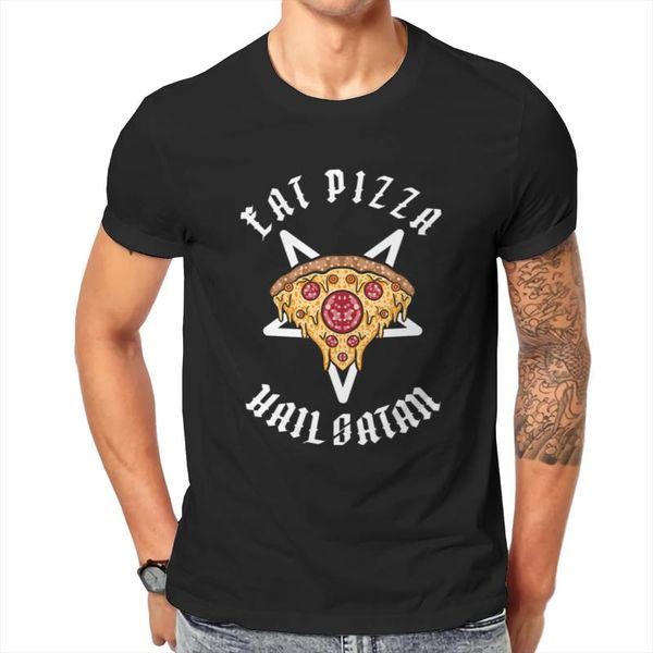 

men's t-shirts eat pizza hail satan 100% casual loose cotton design style customize harajuku tees 138776, White;black