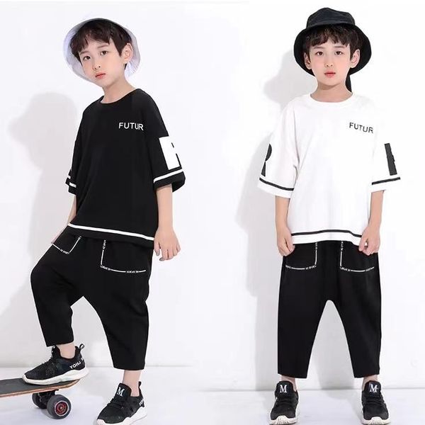 

clothing sets boys summer clothes t-shirt and harem pants cotton loose style children suits black white boy shorts