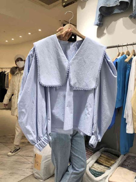 

spring new fashion peter pan collar solid full shirt womens 210421, White