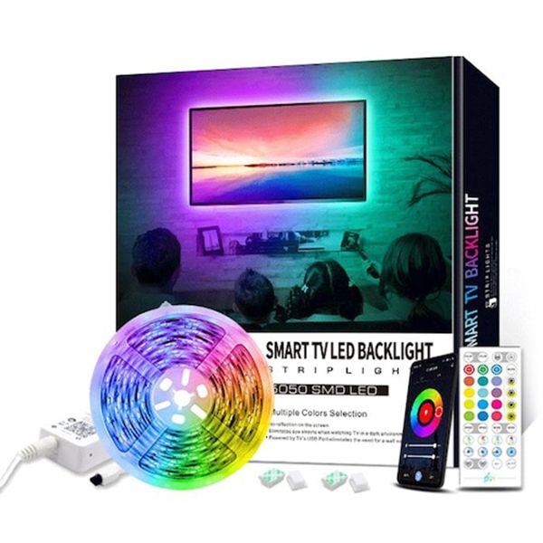 30LEDs / M Music Rhythm WiFi RGB Faixa de luz inteligente USB 5V 5050RGB Faixa de lâmpada com controle remoto de 24 teclas