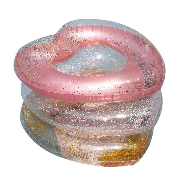 

beach inflatable sequin heart shape swimming floats swim ring summer out pool toy