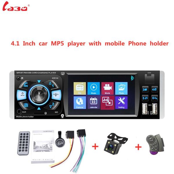 

car audio labo 4.1 inch hd mp5 bluetooth 1din hands-vehicle radio 4051ai with rear camera and mobile phone holder