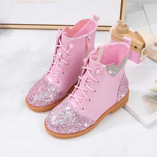 

boots children sequins bling princess girls low-heeled rhinestone designer baby soft footwear autumn winter booties, Black;grey