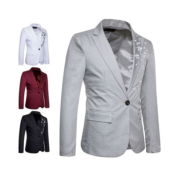 

fashion suits spring men's party casual embroidered blazer, White;black