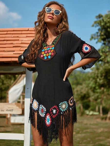 

embroidery fringe trim cover up 90ja#, White;black