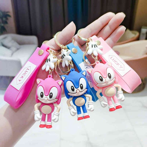 

keychains supersonic mouse sonic key chain car trinket doll cute pendant animation bag buckle, Silver