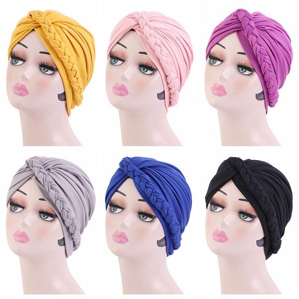 

beanies muslim head scarf turban twist braid hijab underscarf cap hat baotou yoga pure color chemotherapy breathable